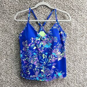 Nike Tankini Top Women’s Large Blue & Purple Floral Print Tankini Swimsuit
